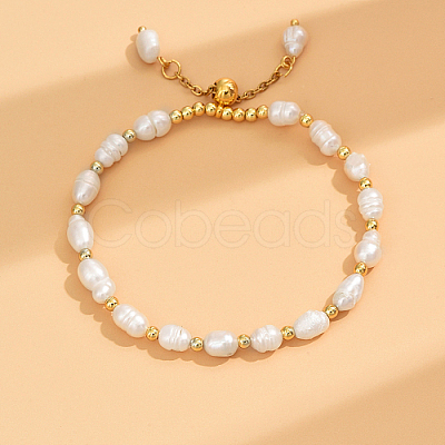Imitation Pearl & 201 Stainless Steel Beaded Slider Bracelet NU9902-1
