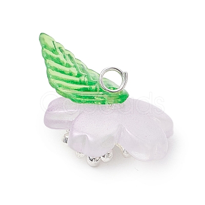 Flower Glass with Leaf Acrylic Charms HJEW-JM02572-01-1