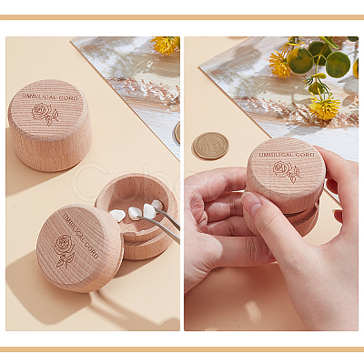 Round Wooden Umbilical Cord Storage Boxes with Carved Rose Pattern AJEW-WH0695-249-1