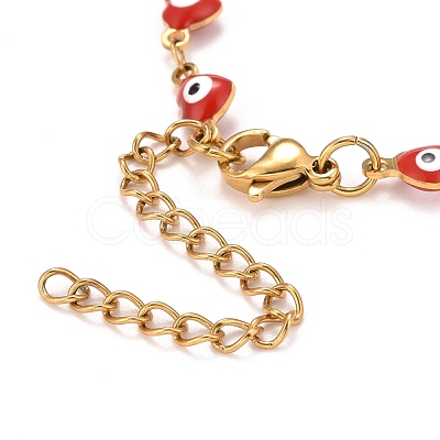Enamel Heart with Evil Eye Link Chains Bracelet BJEW-P271-07G-1