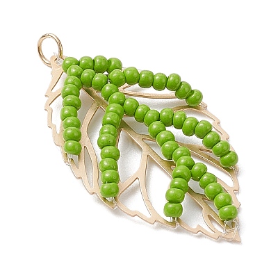 Handmade Glass Seed Beaded Leaf Shape Pendants PALLOY-MZ00935-01-1