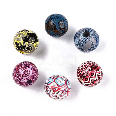 Bohemian Style Printed Schima Wood Beads WOOD-T032-31M-1