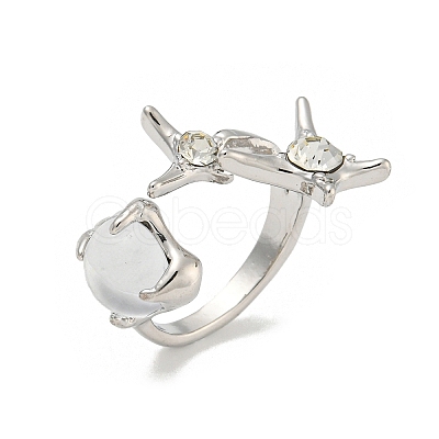 Star Zinc Alloy Rhinestone Open Cuff Ring RJEW-Z048-02P-02-1