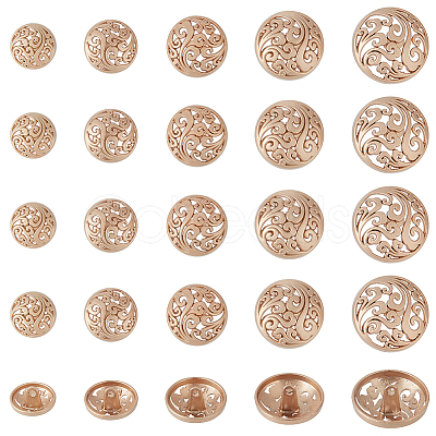 Olycraft 25Pcs 5 Styles 1-Hole Retro Zinc Alloy Shank Buttons BUTT-OC0001-57C-1