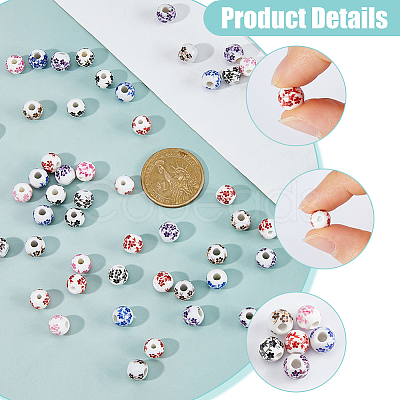 210Pcs 6 Styles Floral Printed Porcelain Beads PORC-DC0001-15-1