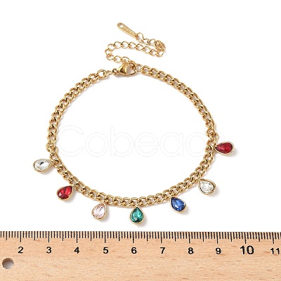304 Stainless Steel Rhinestone Teardrop Charm Bracelets BJEW-V011-01G-03-1