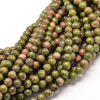 Natural Unakite Round Bead Strands G-P072-30-6mm-1