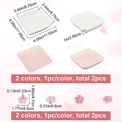 CRASPIRE 2Pcs Square Handmade Porcelain Jewelry Plate & 2Pcs Sakura Flower Ceramic Incense Burners AJEW-CP0005-53-1