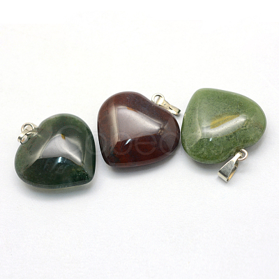 Heart Natural Indian Agate Pendants X-G-Q438-08-1