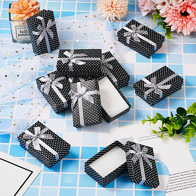 Polka Dot Print Cardboard Jewelry Gift Boxes with Bowknot CON-TAC0001-10E-1