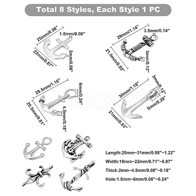 8Pcs 8 Styles 304 Stainless Steel Links Connectors STAS-UN0021-25AS-1