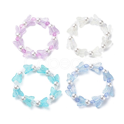 4Pcs 4 Color Acrylic Butterfly & Plastic Pearl Beaded Stretch Bracelets BJEW-JB08859-1