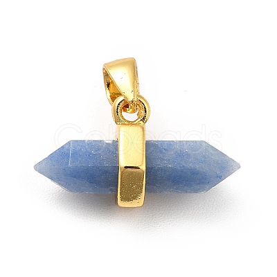 Dyed & Heated Natural Blue Aventurine Double Terminal Pointed Pendants G-P481-01G-02-1