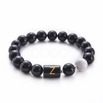 10MM Natural Black Onyx(Dyed & Heated) and Howlite Beaded Stretch Bracelets RH2290-26-1