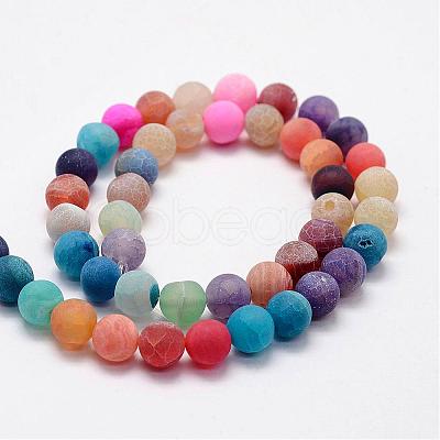 Frosted Natural Weathered Agate Beads Strands G-F367-8mm-08-1