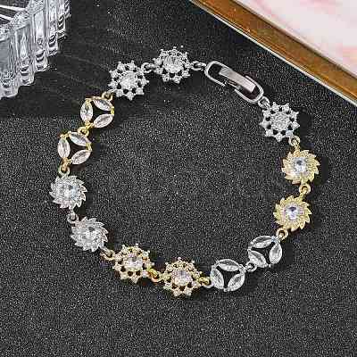Brass Micro Pave Clear Cubic Zirconia Link Chain Bracelets for Women BJEW-C156-06A-GP-1