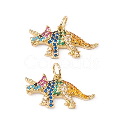 Rack Plating Brass Micro Pave Colorful Cubic Zirconia Pendants ZIRC-C040-48C-G-1