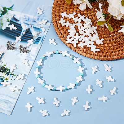 3 Strands Natural Freshwater Shell Cross Beads Strands BSHE-DC0001-02-1