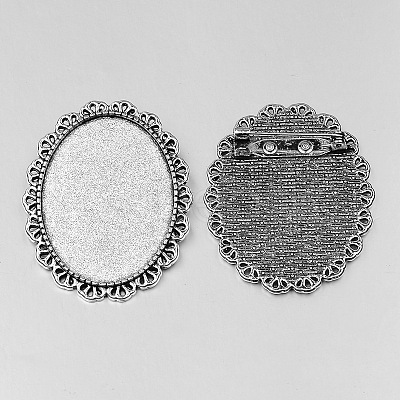 Vintage Tibetan Style Alloy Brooch Cabochon Bezel Settings PALLOY-O037-31AS-1