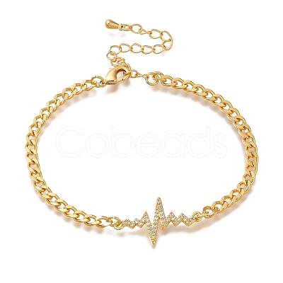 Heartbeat Brass Micro Pave Cubic Zirconia Card Paper Chain Bracelets for Women BJEW-L696-008G-1