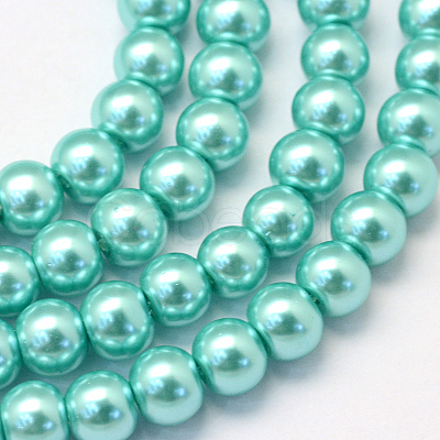 Baking Paint Pearlized Glass Pearl Round Bead Strands X-HY-Q330-8mm-65-1