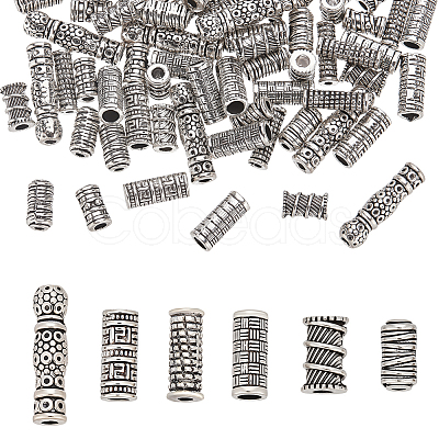 60Pcs 6 Styles Tibetan Style Alloy Tube Beads FIND-ME0001-47-1