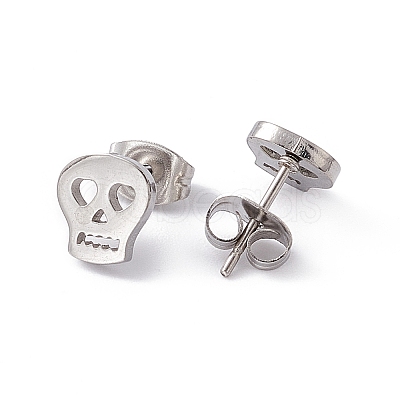 Non-Tarnish 304 Stainless Steel Tiny Hollow Out Skull Stud Earrings for Women STAS-A065-05P-1