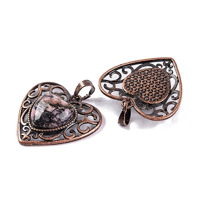 Natural Rhodonite Peach Love Heart Pendants G-G158-01-14-1