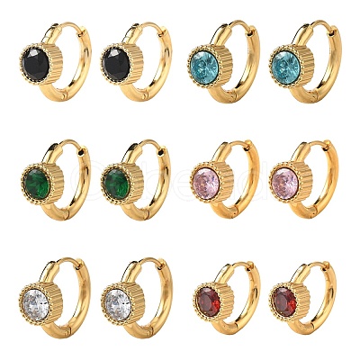 304 Stainless Steel Flat Round Hoop Earrings EJEW-P309-02G-1