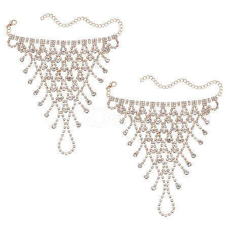 2Pcs Brass Rhinestone Chain Finger Rings Bracelet BJEW-ME0001-01G-1