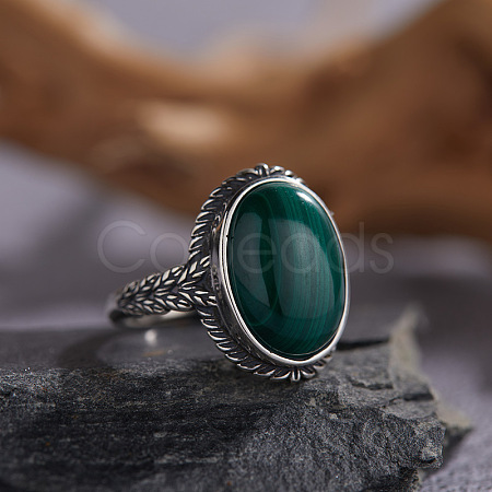 925 Sterling Silver with Natural Malachite Finger Rings WGB2E64-20-1