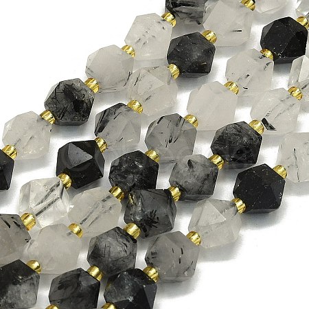 Natural Tourmalinated Quartz Beads Strand G-I376-A23-01-1