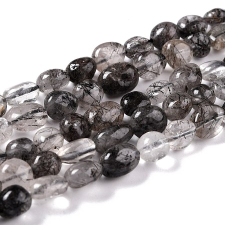 Natural Tourmalinated Quartz/Black Rutilated Quartz Beads Strands G-G018-60-1