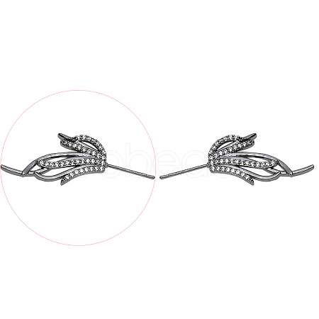 Brass Micro Pave Clear Cubic Zirconia Fishtail Head Pins BAPE-PW0002-10B-B-1