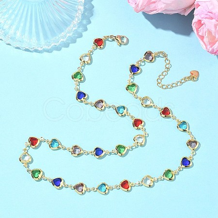 Colorful Heart Brass Glass Link Chain Necklaces for Women NJEW-JN06103-1