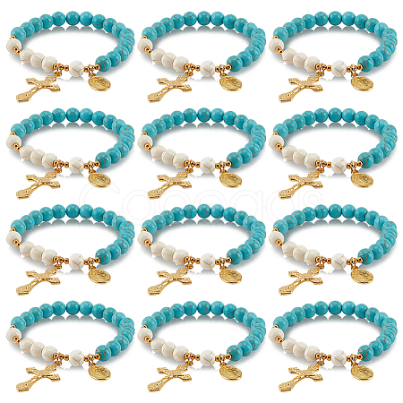 Synthetic Turquoise Round Beaded Stretch Bracelet BJEW-PH01531-02-1