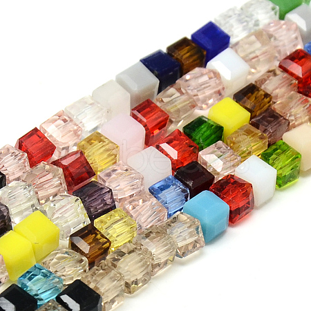 Faceted Transparent Glass Cube Beads Strands X-GLAA-R163-8c8-01-1