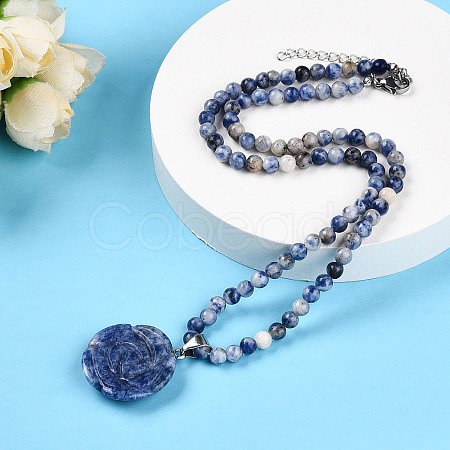Natural Blue Spot Jasper 4.5mm Round Beaded Flower Pendant Necklaces NJEW-T016-04D-1