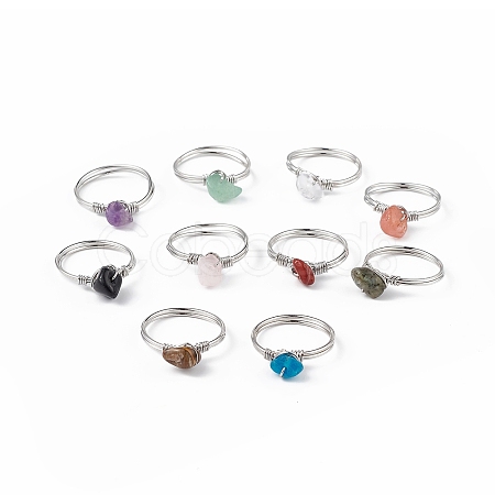 Natural Mixed Gemstone Chips Finger Ring RJEW-L082-03P-1