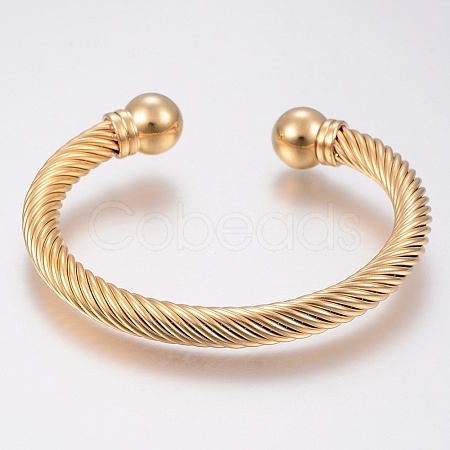 304 Stainless Steel Cuff Bangles Torque Bangles BJEW-H570-28G-1
