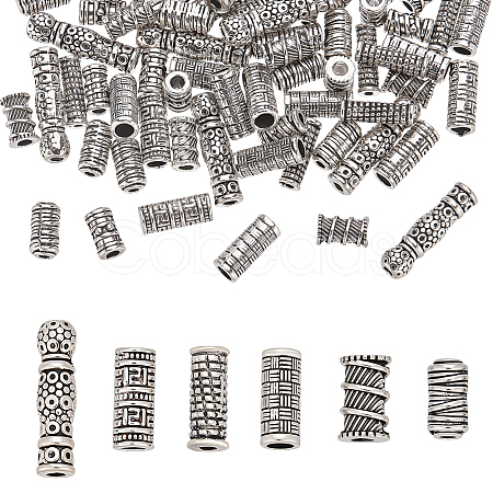 60Pcs 6 Styles Tibetan Style Alloy Tube Beads FIND-ME0001-47-1