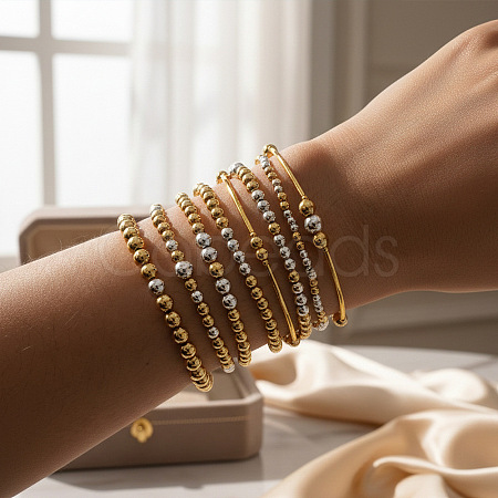 8Pcs 8 Styles Brass Round Beads Stretch Bracelets & Beaded Bracelets for Women HH7054-1-1