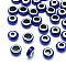 Resin Beads, Flat Round, Evil Eye, Dark Blue, 7.5~8x5~6mm, Hole: 1.8~2mm