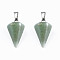 Cone/Spike/Pendulum Natural Green Aventurine Stone Pendants, with Platinum Plated Iron Findings, 25~27x14x14mm, Hole: 6x3mm