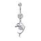 Piercing Jewelry Real Platinum Plated Brass Rhinestone Dolphin Navel Ring Belly Rings, Crystal, 51x16mm, Bar Length: 3/8"(10mm), Bar: 14 Gauge(1.6mm)