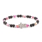 Natural & Synthetic Mixed Gemstone Beaded Stretch Bracelet with Clear Cubic Zirconia Cross for Women, Hot Pink, Inner Diameter: 2-1/4 inch(5.6cm)