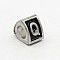 Platinum Tone Zinc Alloy Enamel European Beads, Large Hole Triangle Beads with Letter.Q, 9x9x7mm, Hole: 5mm