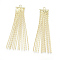 Brass Coreana Chain Tassel Pendants, Real 18K Gold Plated, 49x10x1mm, Hole: 1.4mm