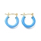 Brass Enamel Hoop Earrings for Women, Flat Round, Light Gold, Dodger Blue, 20x19.5x4mm, Pin: 0.8mm