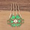 Alloy Hair Comb Findings, for DIY Jewelry Accessories, Enamel Flower, Green, 65mm, 10pcs/set